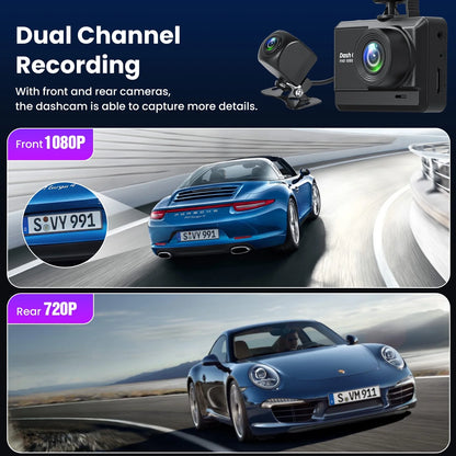 Q5 Dash Cam Front and Rear, Dash Cam 1080P Full HD with 2.45" IPS Screen, Night Vision