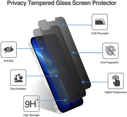 2 Pack 6.7 Inch 14 Plus/ 13 Pro Max Privacy Screen Protector, 9H anti Spy Dark Tempered Glass Screen Film Guard for 14 plus 2022/ 13 Pro Max 2021, Case Friendly