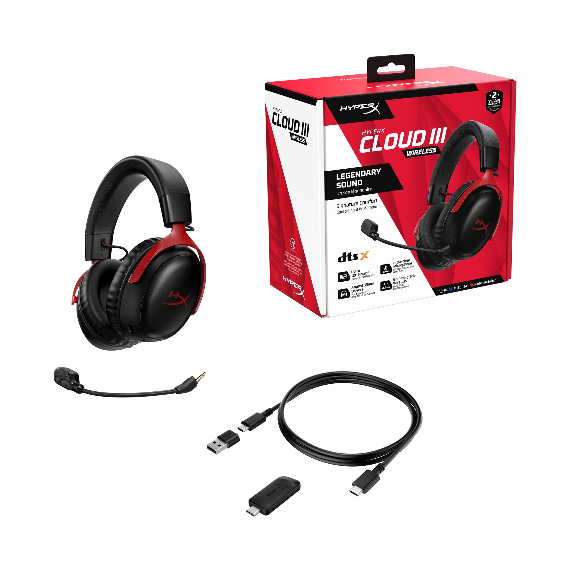 Cloud III Wireless Over-Ear Gaming Headset, Red