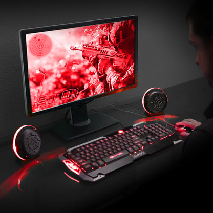 Gaming LED Computer Speakers with Subwoofer , Powerful 5W Drivers and In-Line Volume Control - Red Lights , USB 2.0 Powered , 3.5Mm Connection for PC , Desktop , Laptop , Notebook