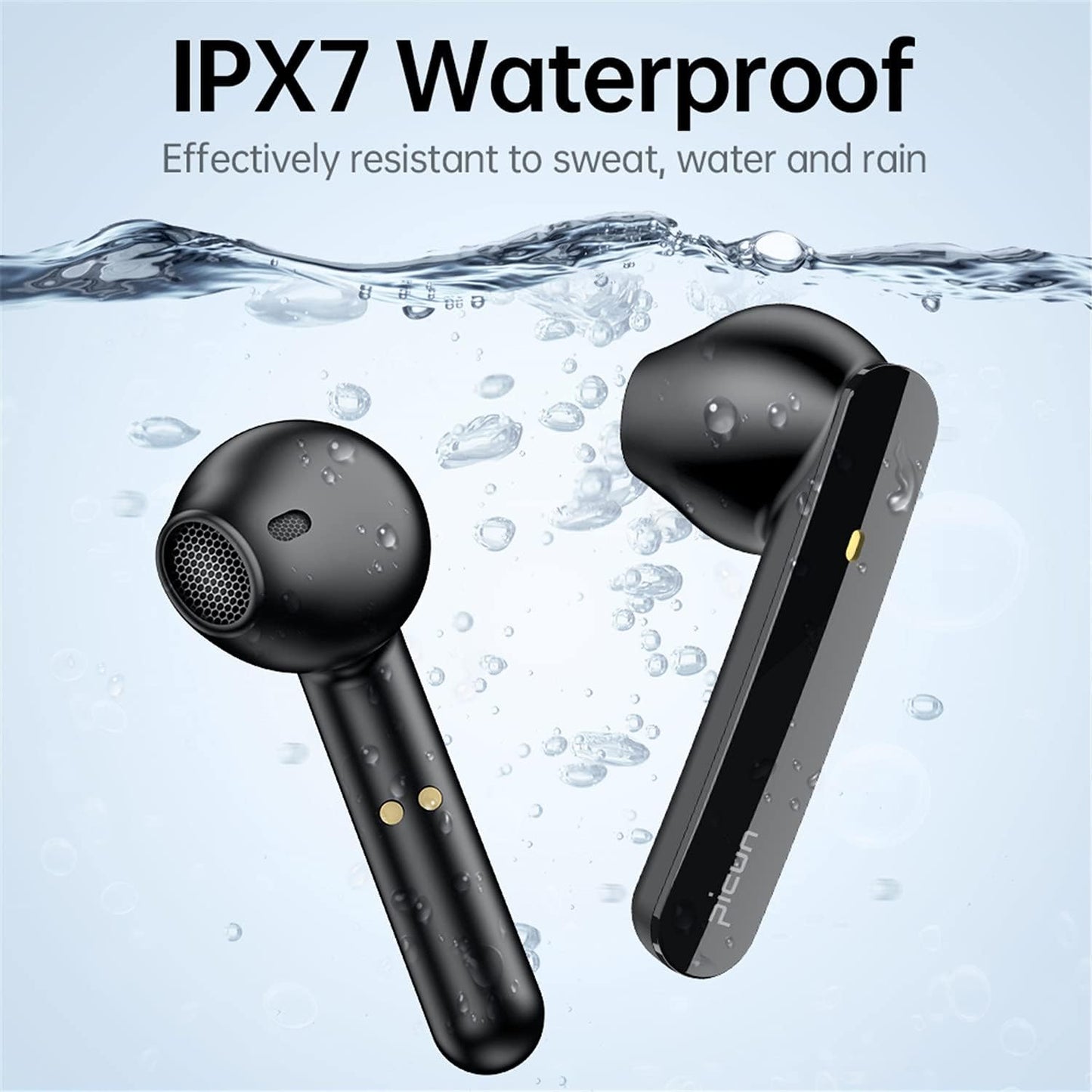 Wireless Earbuds Bluetooth Headphones Half in Ear IPX7 Waterproof 20 Hours Playtime HD Stereo Sound, Mono/Twin Mode, Built-In Mic/Touch Control/Clear Hands-Free Call Earphones for Sports Workout