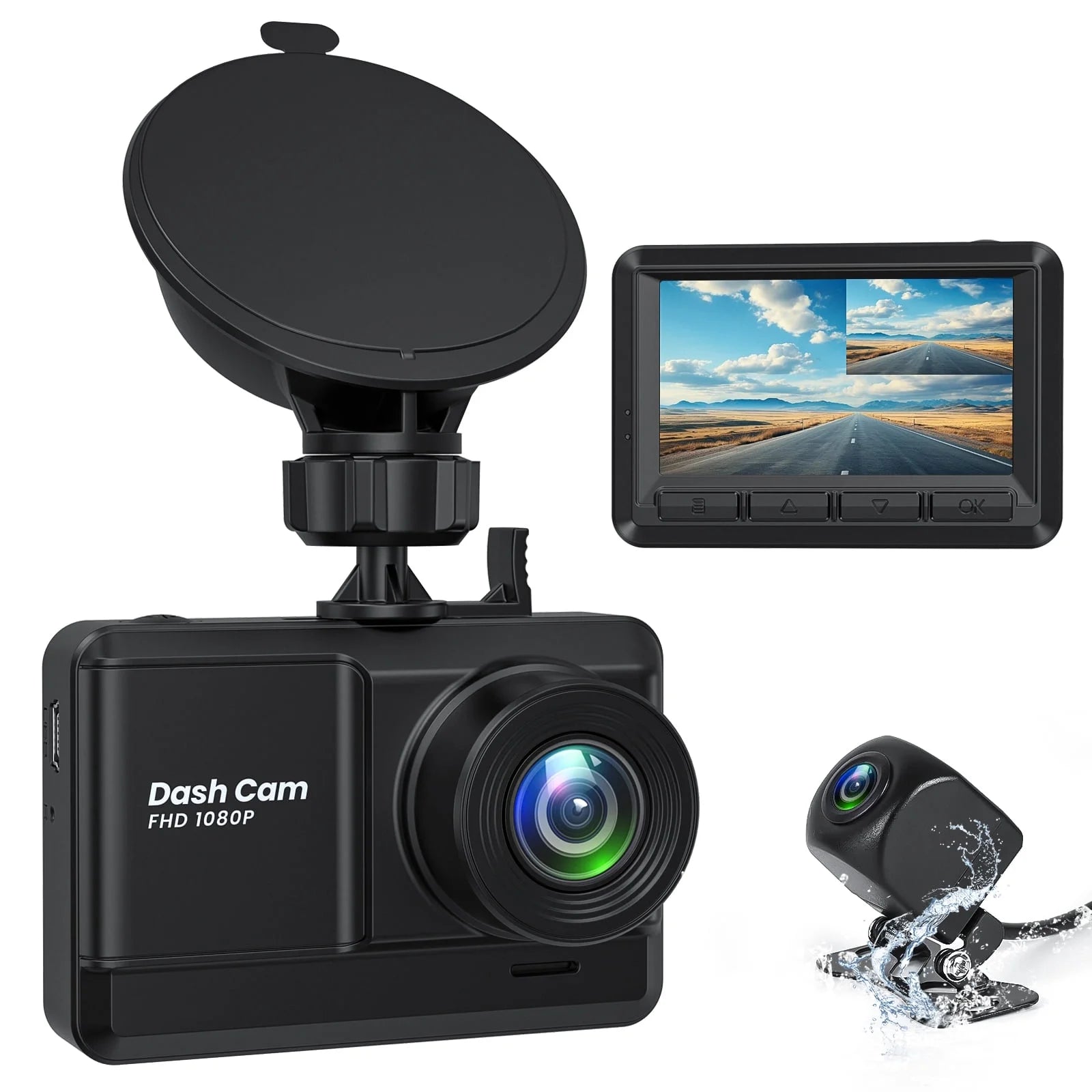 Q5 Dash Cam Front and Rear, Dash Cam 1080P Full HD with 2.45" IPS Screen, Night Vision