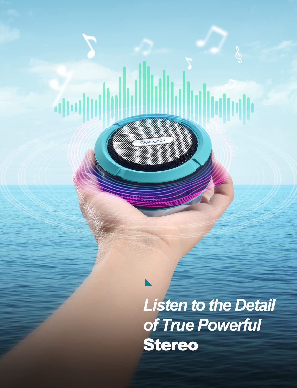 Bluetooth Speakers Waterproof, Shower Speakers Bluetooth Wireless Loud Clear Sound, Waterproof Speakers with Microphones and Suction Cup & Secure Hook for Gift, Pool, Beach, Boat, Party (Blue)