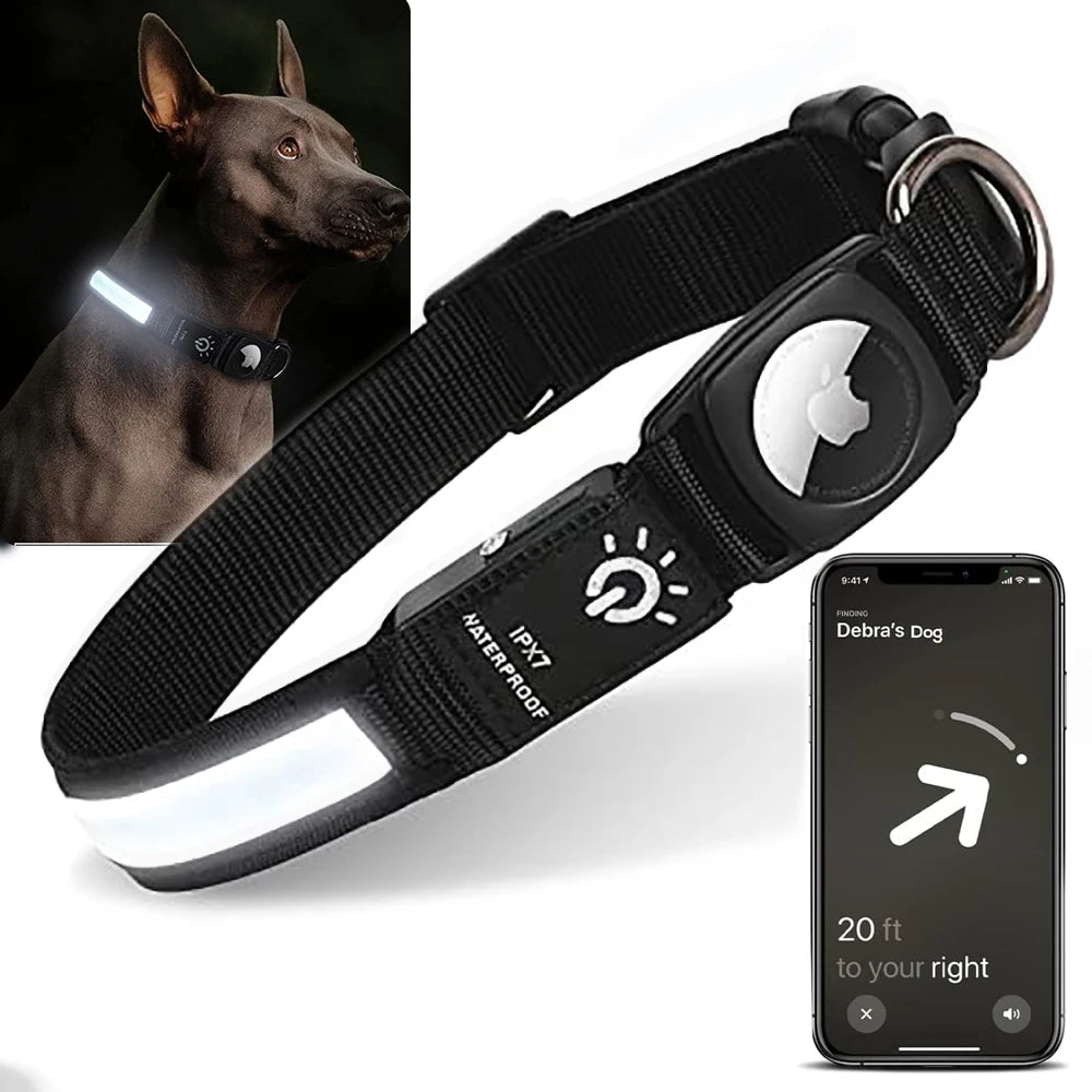 For Apple Airtag Dog Collar GPS Finder Waterproof Led Collar Light USB Chargeable Swimming Night for Apple Air Tag Tracker Case