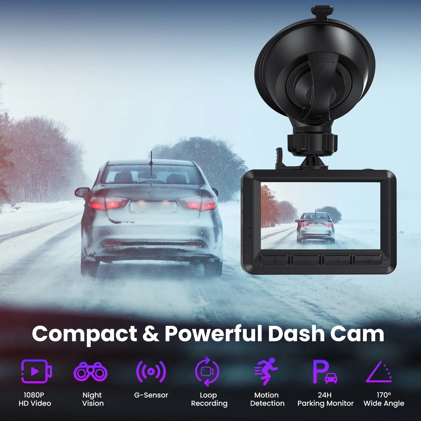 Q5 Dash Cam Front and Rear, Dash Cam 1080P Full HD with 2.45" IPS Screen, Night Vision