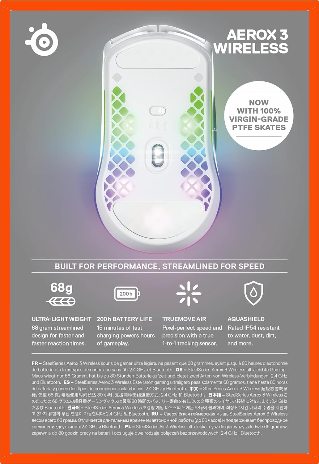 Aerox 3 Wireless - Holey RGB Gaming Mouse - Ultra-Lightweight Water Resistant Design - 18K DPI Truemove Air Optical Sensor -Snow