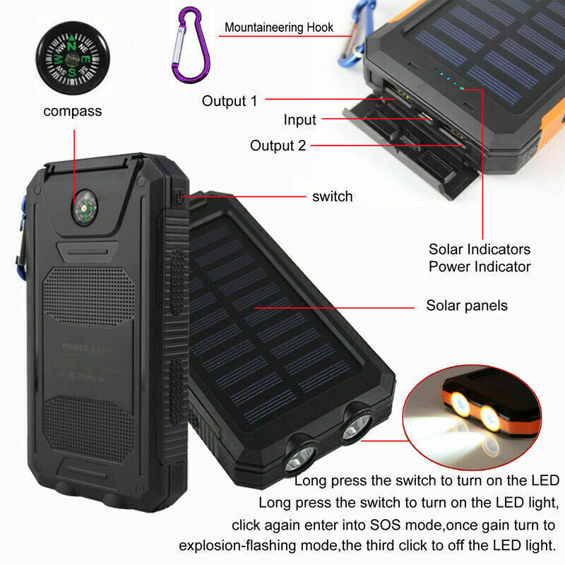 Super 20000Mah USB Portable Charger Solar Power Bank for Iphone Cell Phone 2024