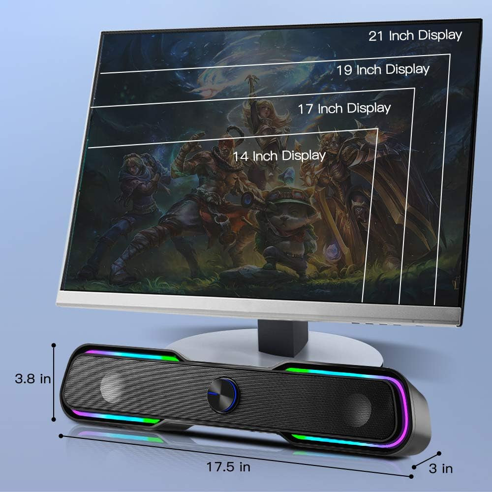 Computer Speakers RGB Gaming Speakers Bluetooth 5.0/AUX Modes,  10W PC Speakers for TV Laptop Desktop Phones Tablets, Wired Stereo Dual-Channel Sound Bar with Color Change LED Plug and Play