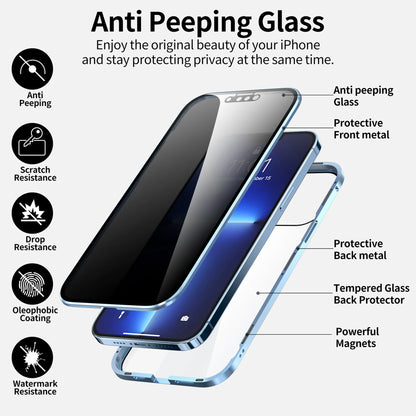 Case for Iphone 13 6.1-Inch,Magnetic Adsorption Metal Case anti Spy Privacy Double Side Tempered Glass Full Cover 360° Anti-Peeping Protective Case,Black