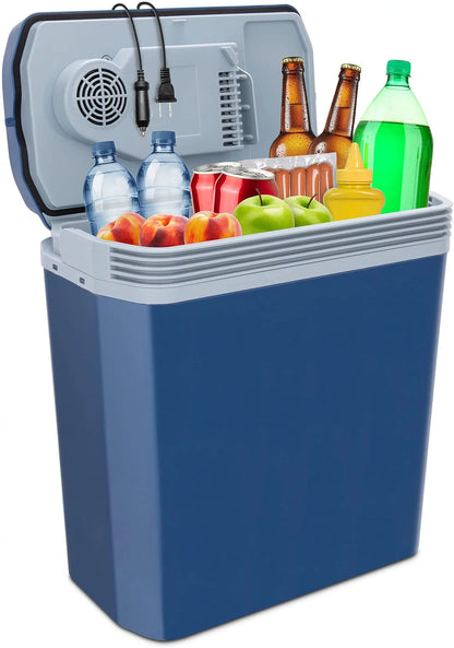 Electric Cooler & Warmer, 24 L Portable Thermoelectric 12 Volt Cooler with Handle (Blue)