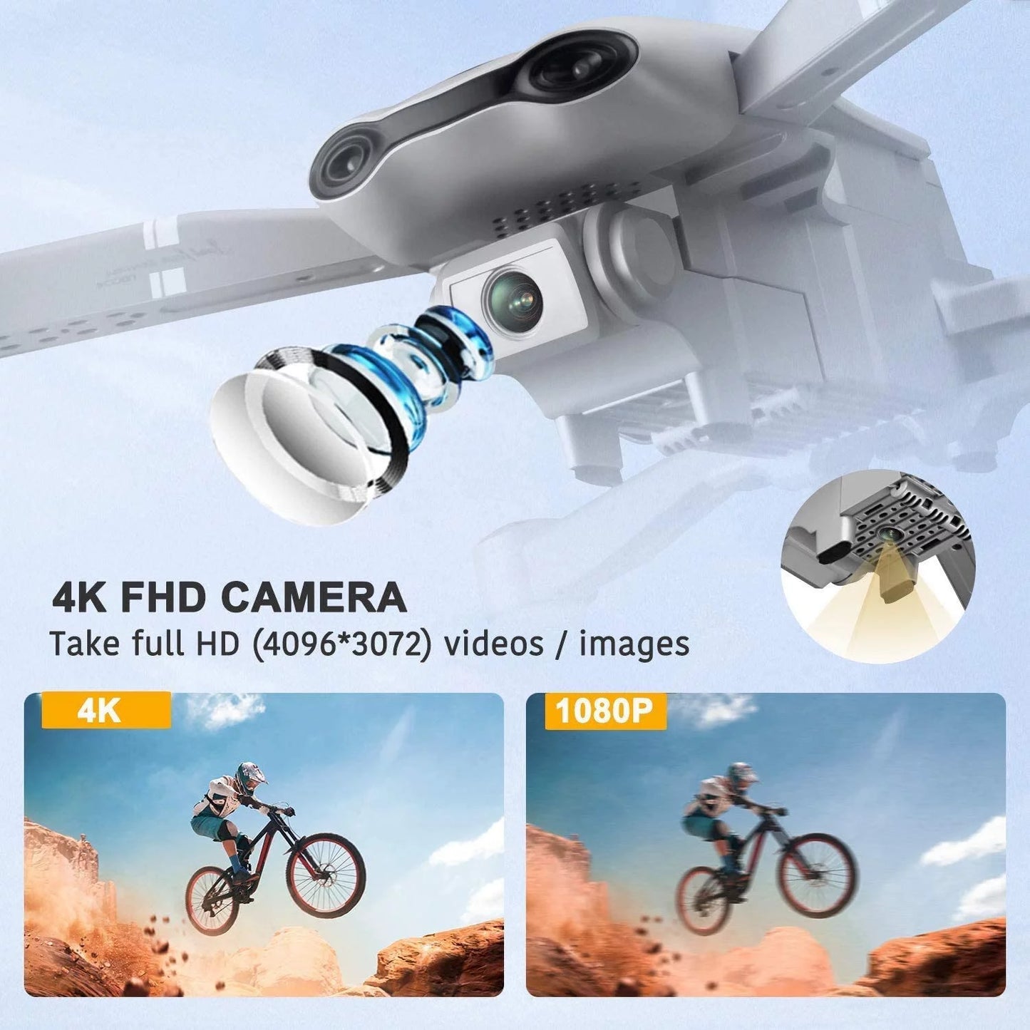 F3 GPS Drone with 4K Camera for Adults ,Foldable Medium Drone with 5Ghz FPV Live Video, 2 Batteries ，White