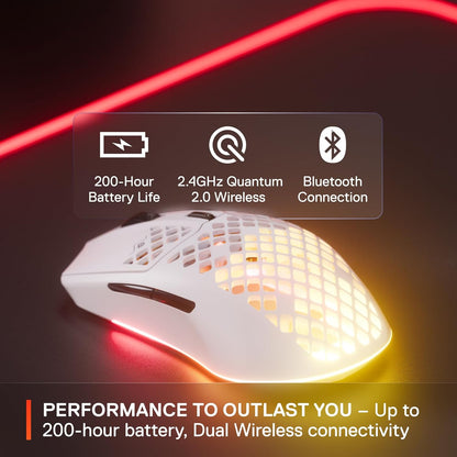 Aerox 3 Wireless - Holey RGB Gaming Mouse - Ultra-Lightweight Water Resistant Design - 18K DPI Truemove Air Optical Sensor -Snow