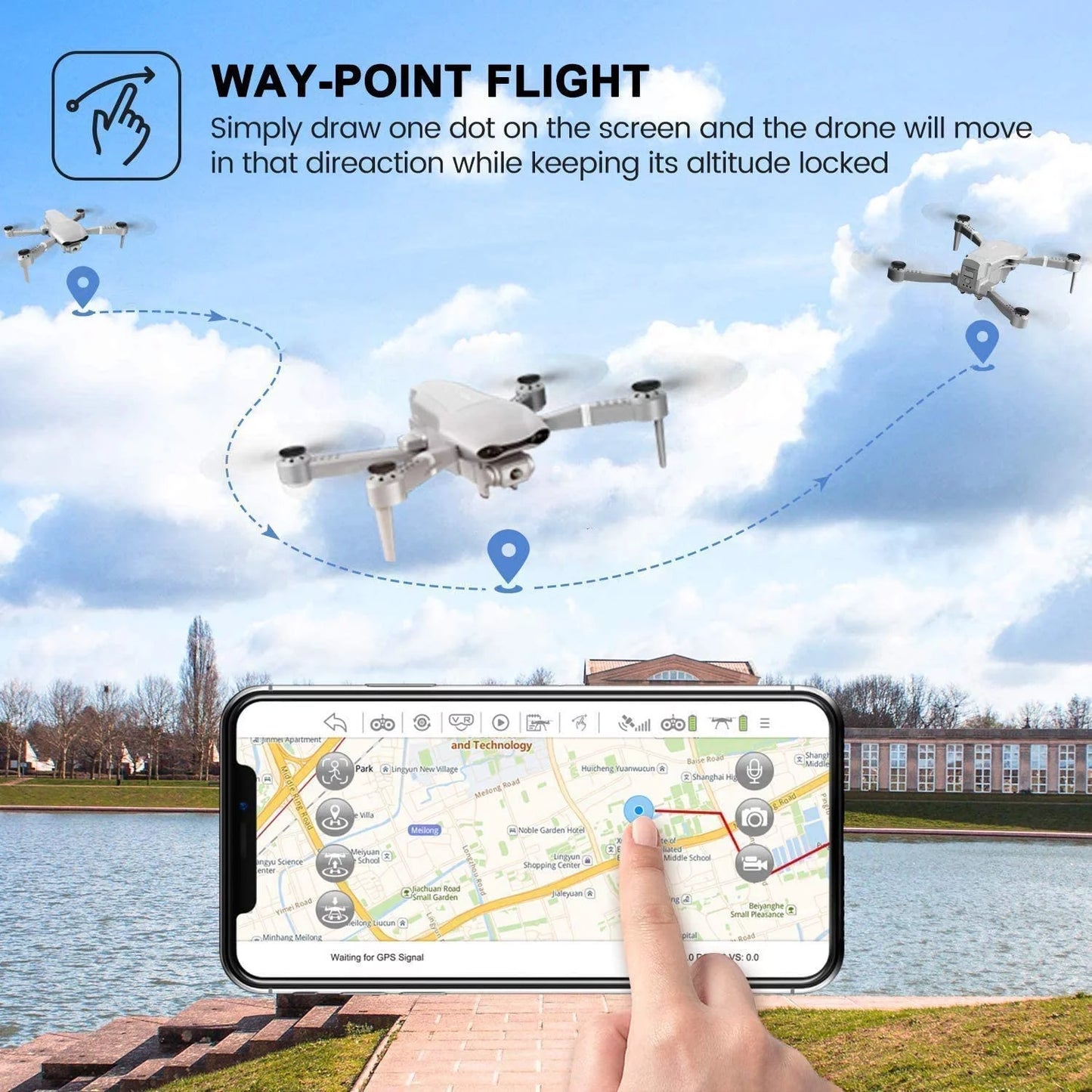 F3 GPS Drone with 4K Camera for Adults ,Foldable Medium Drone with 5Ghz FPV Live Video, 2 Batteries ，White