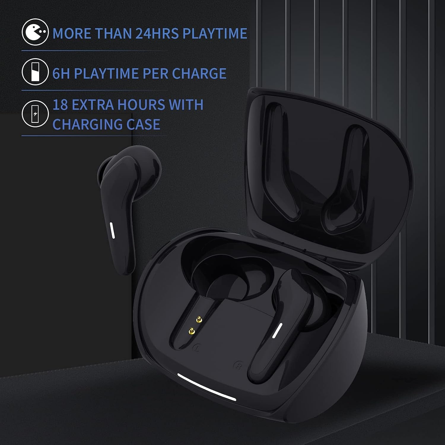 Bluetooth 5.0 Wireless Earbuds, True Wireless Stereo Waterproof Headphones, Deep Bass in Ear Sport Earphones with 24Hr Playtime, Built in Mic Headsets Smart Touch Control [Black]