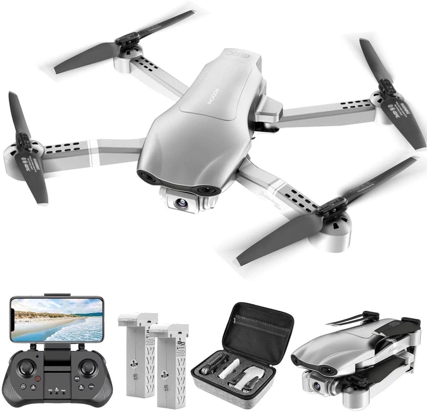 F3 GPS Drone with 4K Camera for Adults ,Foldable Medium Drone with 5Ghz FPV Live Video, 2 Batteries ，White