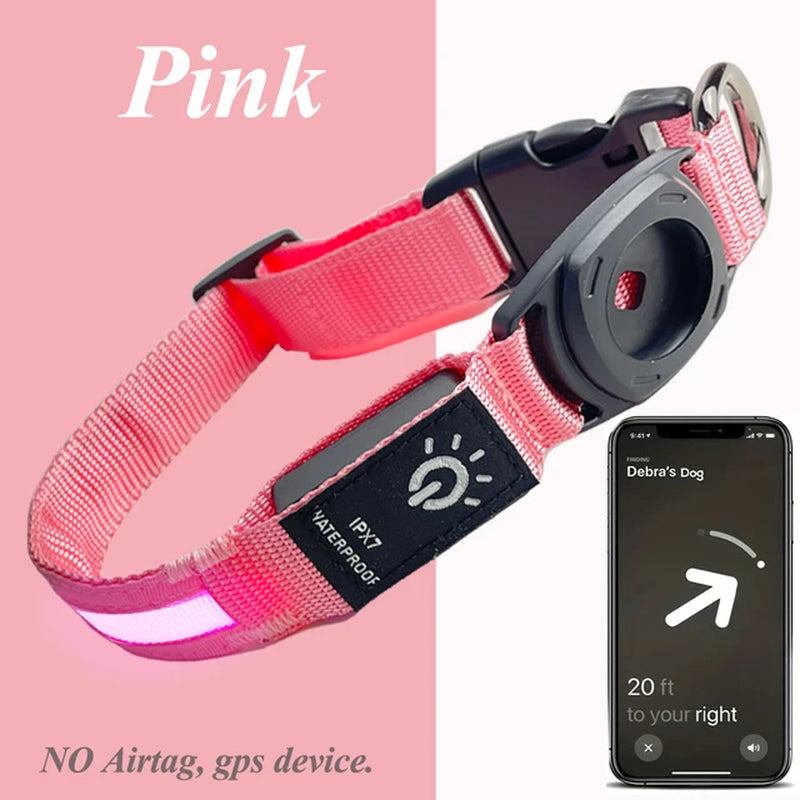 For Apple Airtag Dog Collar GPS Finder Waterproof Led Collar Light USB Chargeable Swimming Night for Apple Air Tag Tracker Case