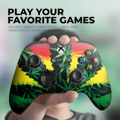 Green Weed Grass Custom X-Box Controller Wireless Compatible with X-Box One/X-Box Series X/S Proudly Customized in USA with Permanent HYDRO-DIP Printing (NOT JUST a SKIN)