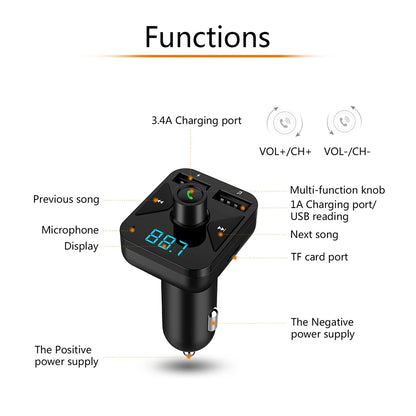 Car MP3 Player Bluetooth Cigarette Lighter Charger Auto Dual USB Charge Vehicle Hand-Free Music Car Charger Car Accessories