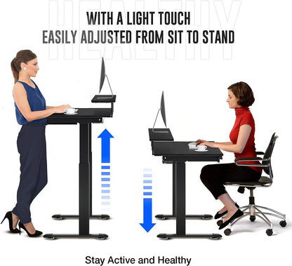 Height Adjustable Standing Desk, 55 Inches Electric Stand up Table with Keyboard Tray and Monitor Shelf, Dual Motor Ergonomic Workstation with Double Headphone Hooks, Black