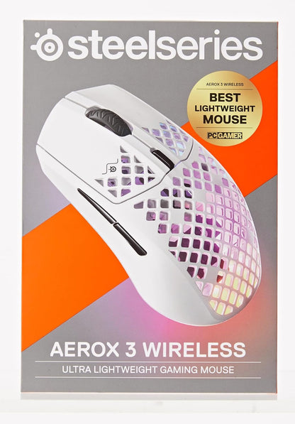 Aerox 3 Wireless - Holey RGB Gaming Mouse - Ultra-Lightweight Water Resistant Design - 18K DPI Truemove Air Optical Sensor -Snow