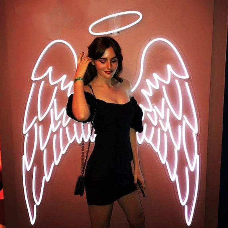 Аngel Wings & Halo Neon Sign Custom Neon Light Sign Event Party Birthday Wedding Decor Angel LED Neon Light Photo Zone Decor