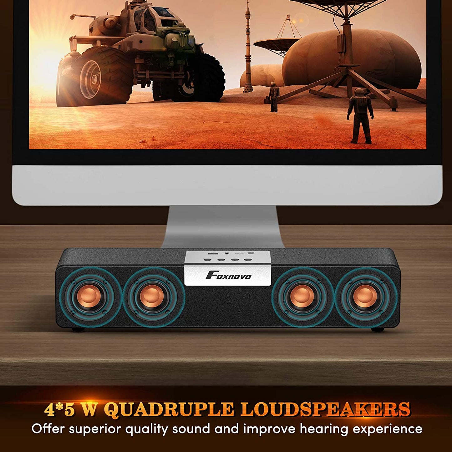 Bluetooth Computer Speakers Wireless Soundbar - PC Player Speaker with Built-In 4500Mah Battery Audio Stereo Sound Bar for Laptops Monitor TV Desktop Smartphone