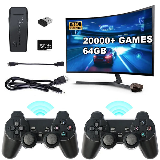 Portable 4K TV Video Retro Game Console 2.4G Wireless Controller Family Game Stick Built-In 20000+ Classic Games