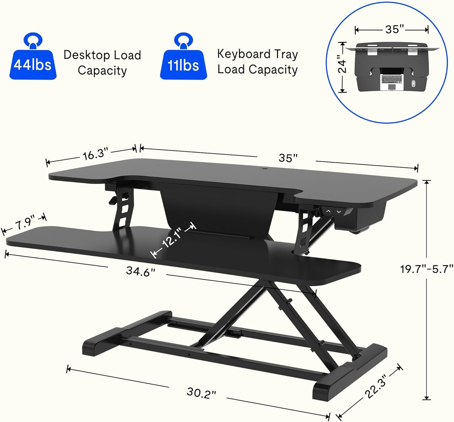 Electric Standing Desk Converter 36" Wide Motorized Stand up Desk Riser for Monitor and Laptop,Black Height Adjustable Desk for Home Office