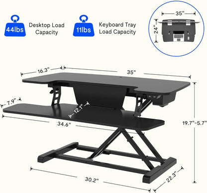 Electric Standing Desk Converter 36" Wide Motorized Stand up Desk Riser for Monitor and Laptop,Black Height Adjustable Desk for Home Office