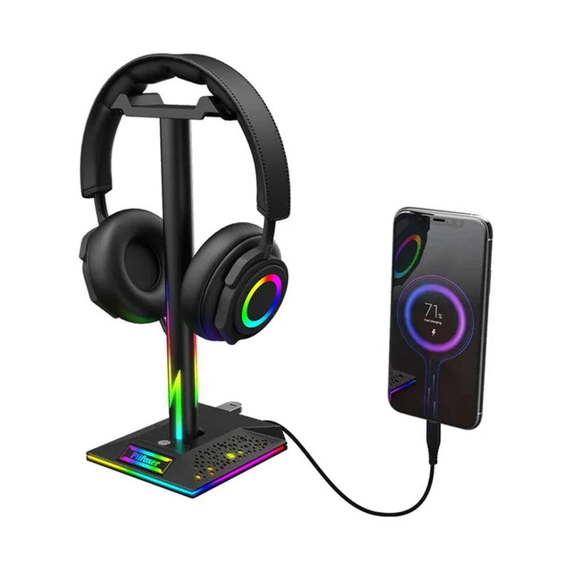 RGB Game Controller Stand 10 Lighting Effects Headphone Holder Display Rack with 2 USB Charging Headset Gamepad Stand for PS5