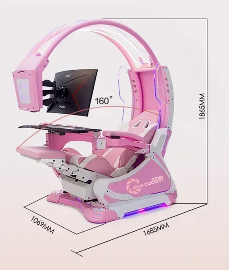 Super Dream Pod Zero Gravity Recline Tilting PC Gaming Racing Chair Gaming Cockpit with Speakers RGB LED Support 1-2 Screens