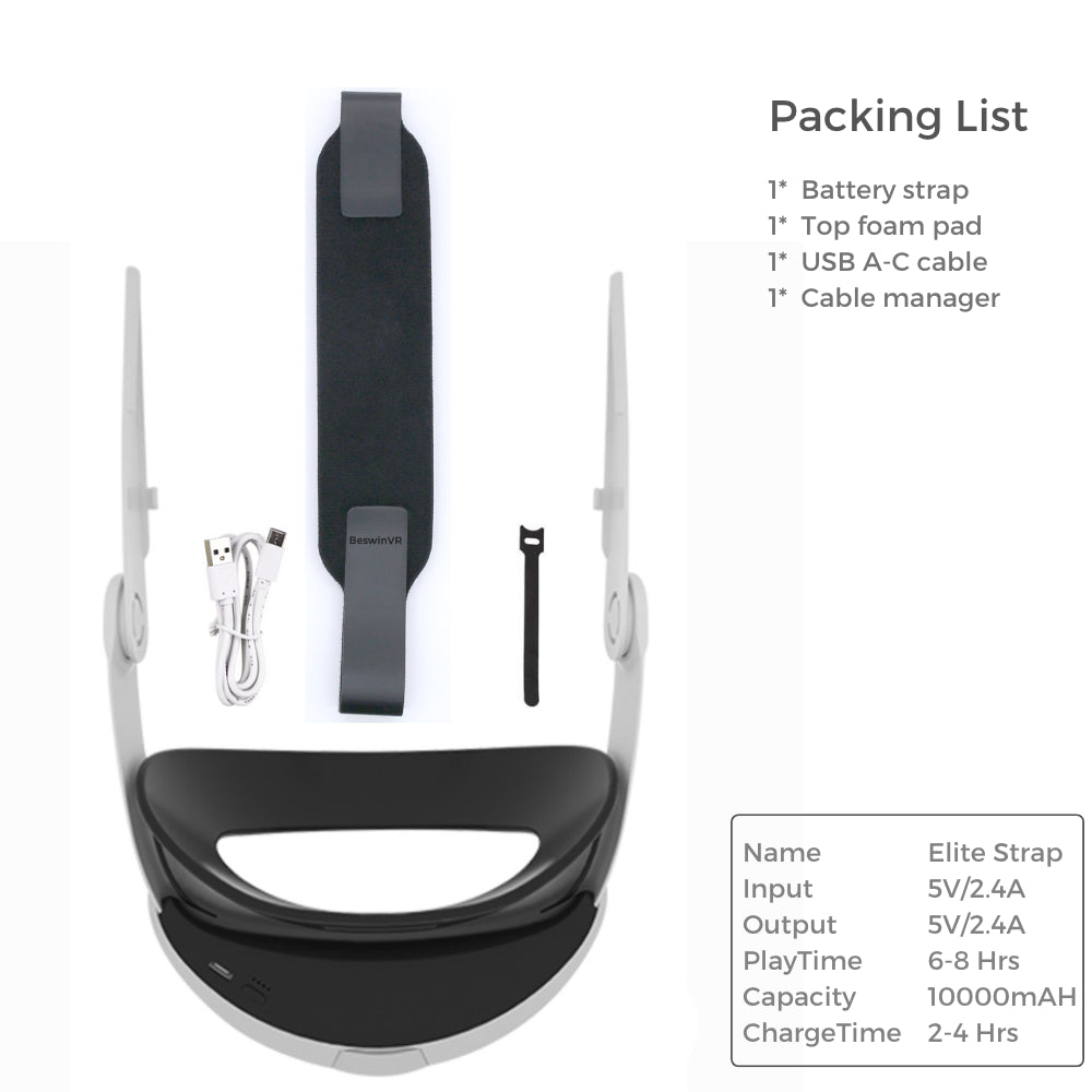 Beswinvr Elite Strap Battery Pack 10000Mah for Meta Quest 2 (NOT for Quest 3)