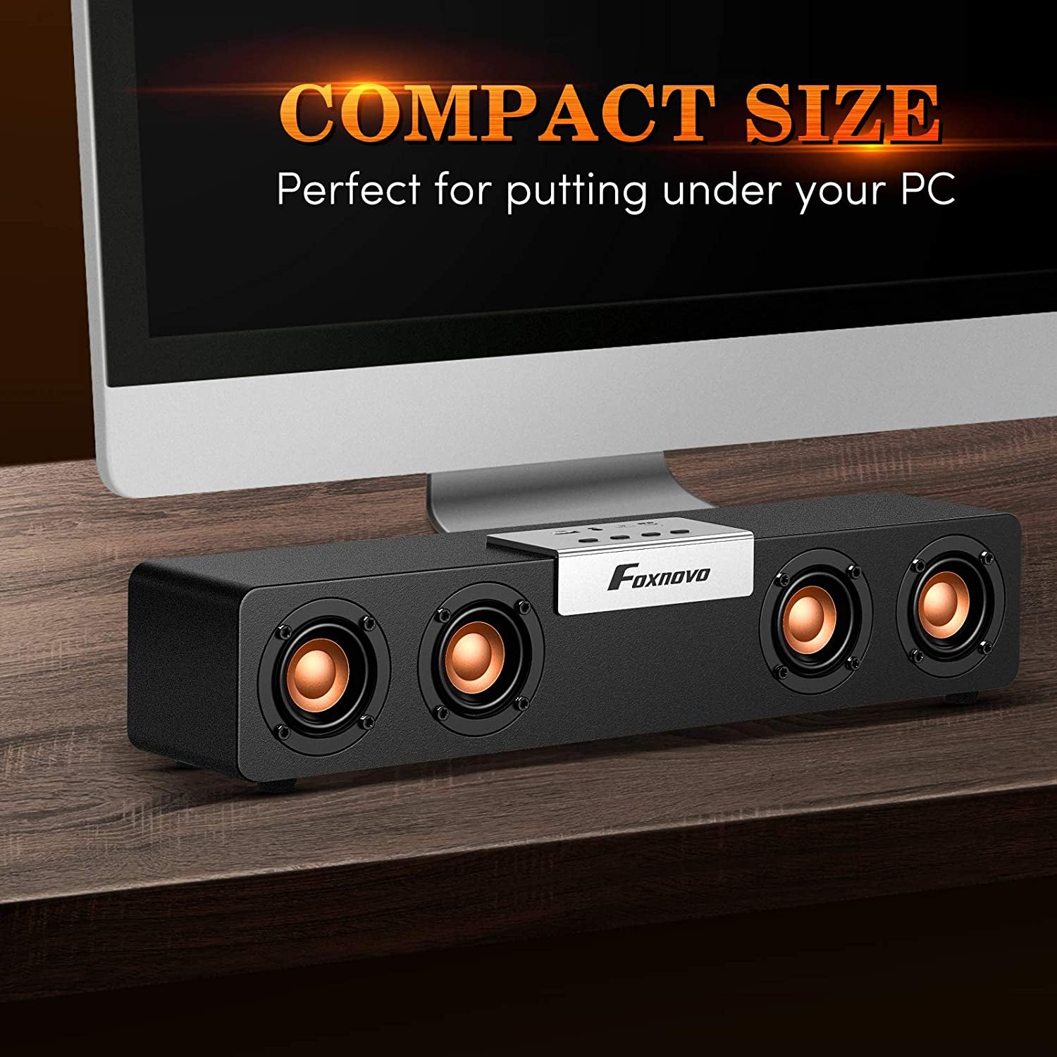 Bluetooth Computer Speakers Wireless Soundbar - PC Player Speaker with Built-In 4500Mah Battery Audio Stereo Sound Bar for Laptops Monitor TV Desktop Smartphone