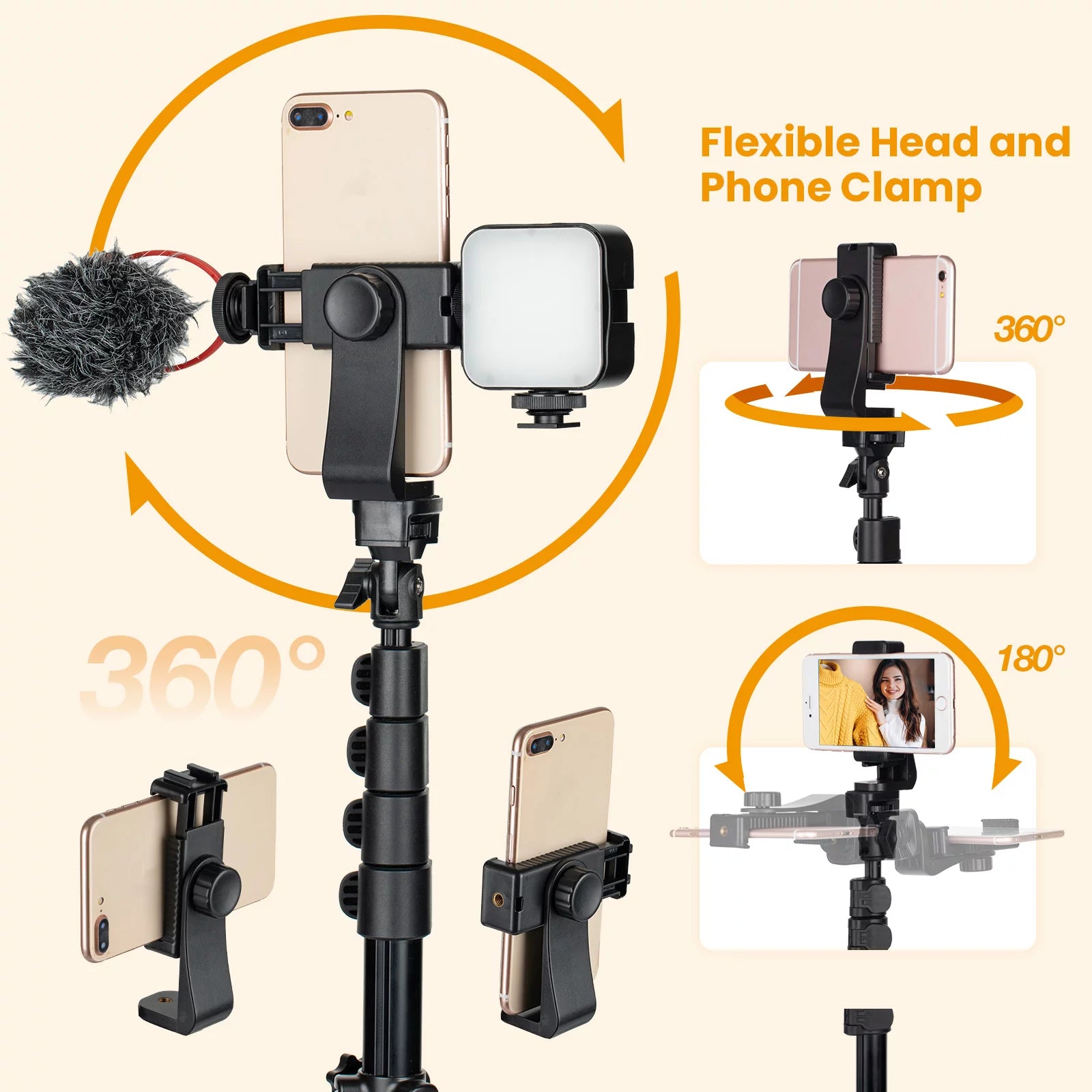 65.3" Phone Tripod Stand Mobile Selfie Tripod Stick with Remote Bluetooth Phone Clamp Travel Lightweight Smartphone Tripod Stand for Cell Phone Compact Camera Ring Light Video Recording Filming