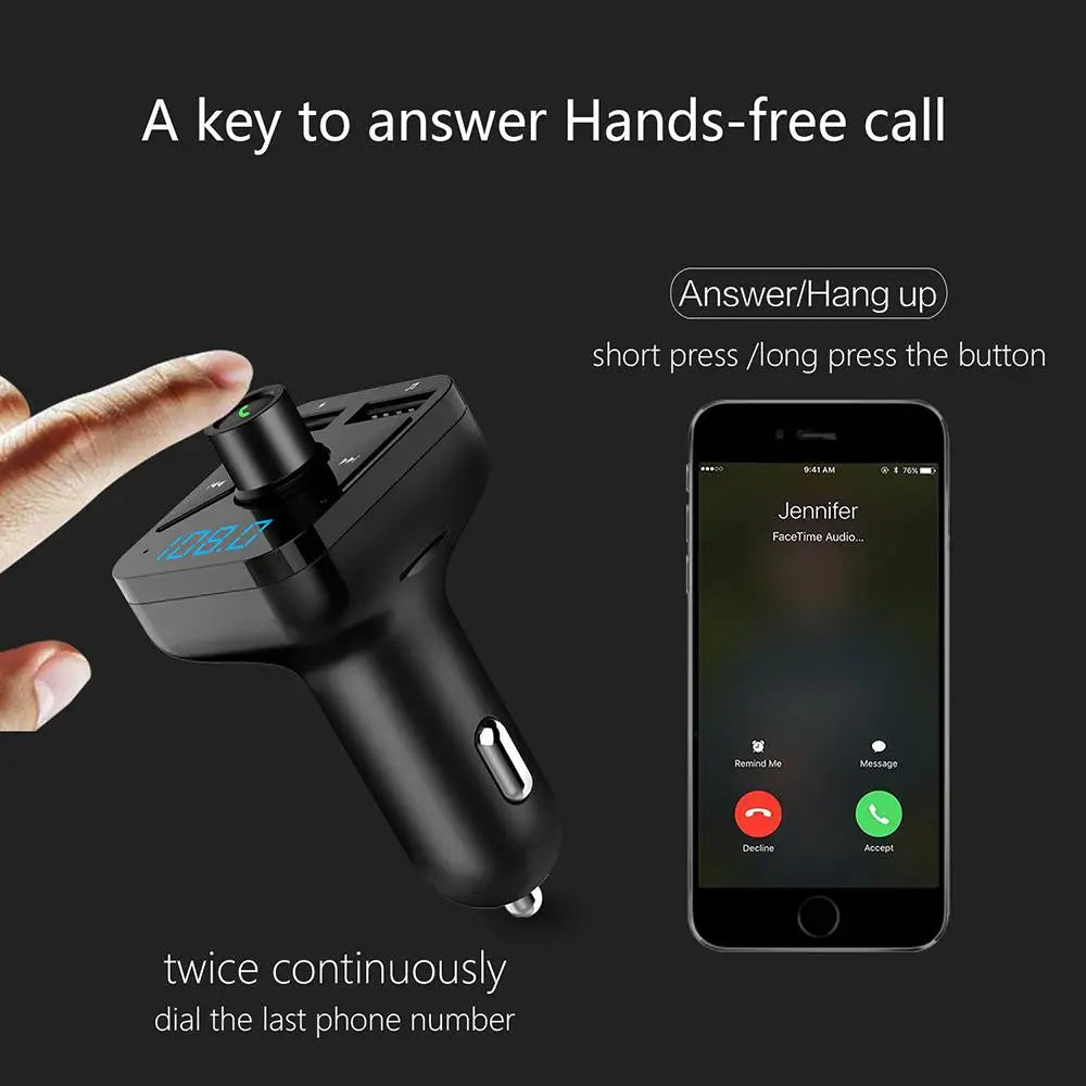 Car MP3 Player Bluetooth Cigarette Lighter Charger Auto Dual USB Charge Vehicle Hand-Free Music Car Charger Car Accessories