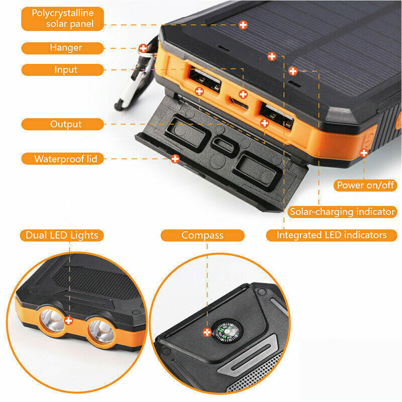 Super 20000Mah USB Portable Charger Solar Power Bank for Iphone Cell Phone 2024