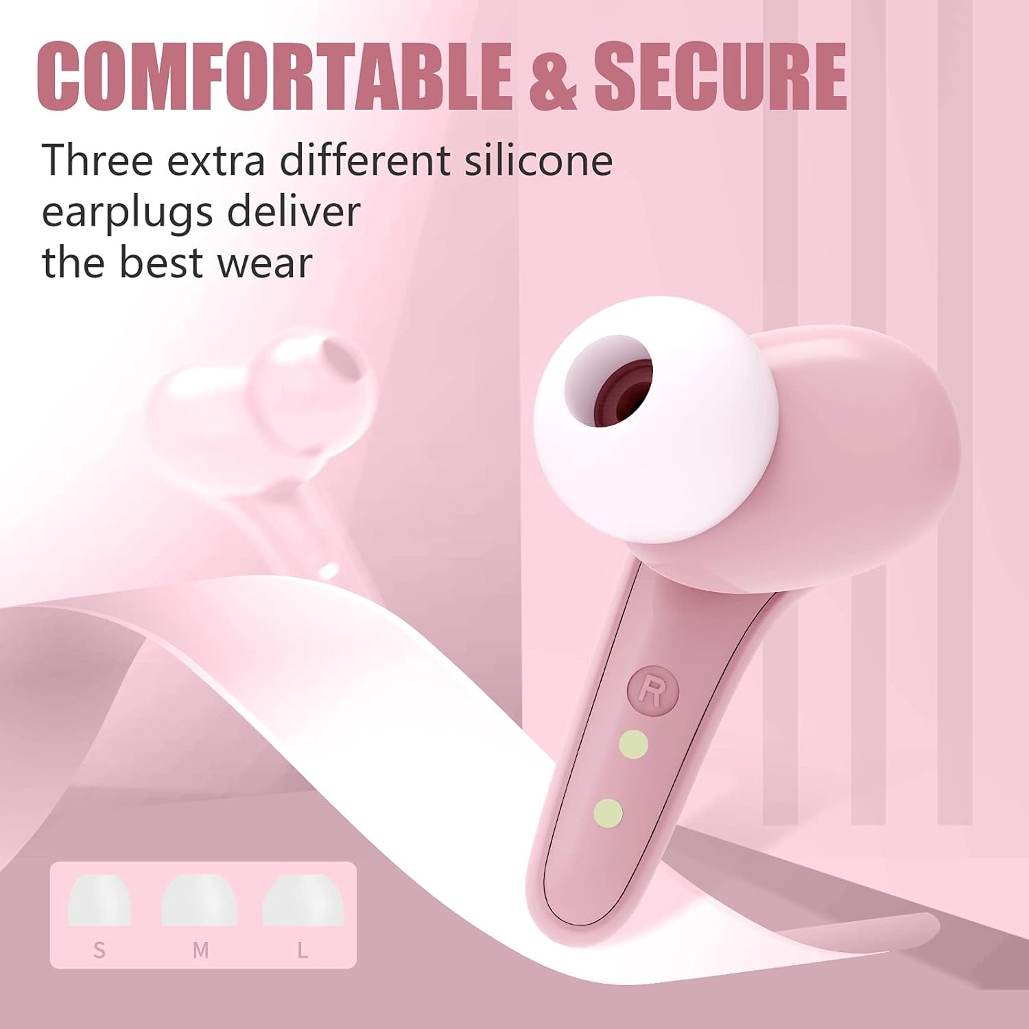 Bluetooth 5.0 Wireless Earbuds, True Wireless Stereo Waterproof Headphones, Deep Bass in Ear Sport Earphones with 24Hr Playtime, Built in Mic Headsets Smart Touch Control [Pink]