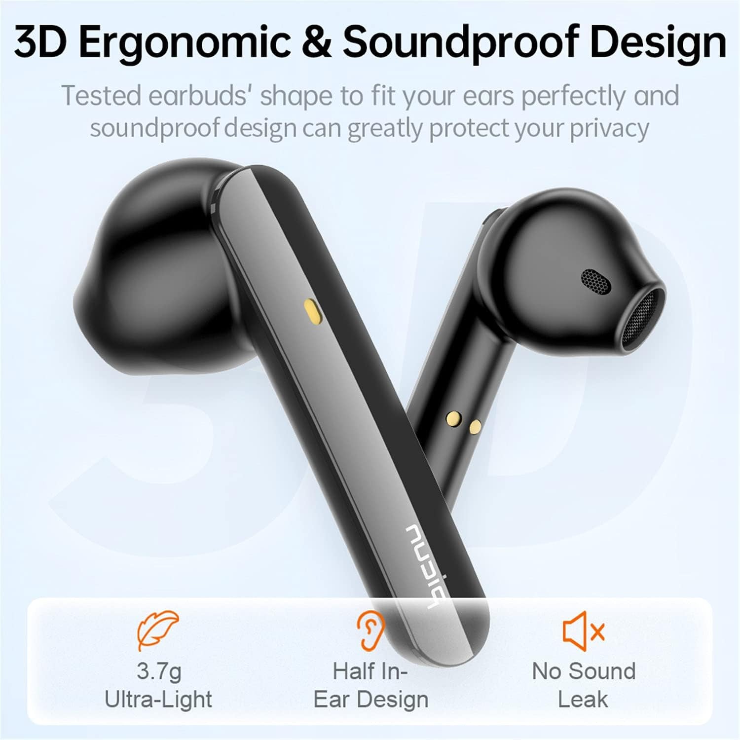 Wireless Earbuds Bluetooth Headphones Half in Ear IPX7 Waterproof 20 Hours Playtime HD Stereo Sound, Mono/Twin Mode, Built-In Mic/Touch Control/Clear Hands-Free Call Earphones for Sports Workout