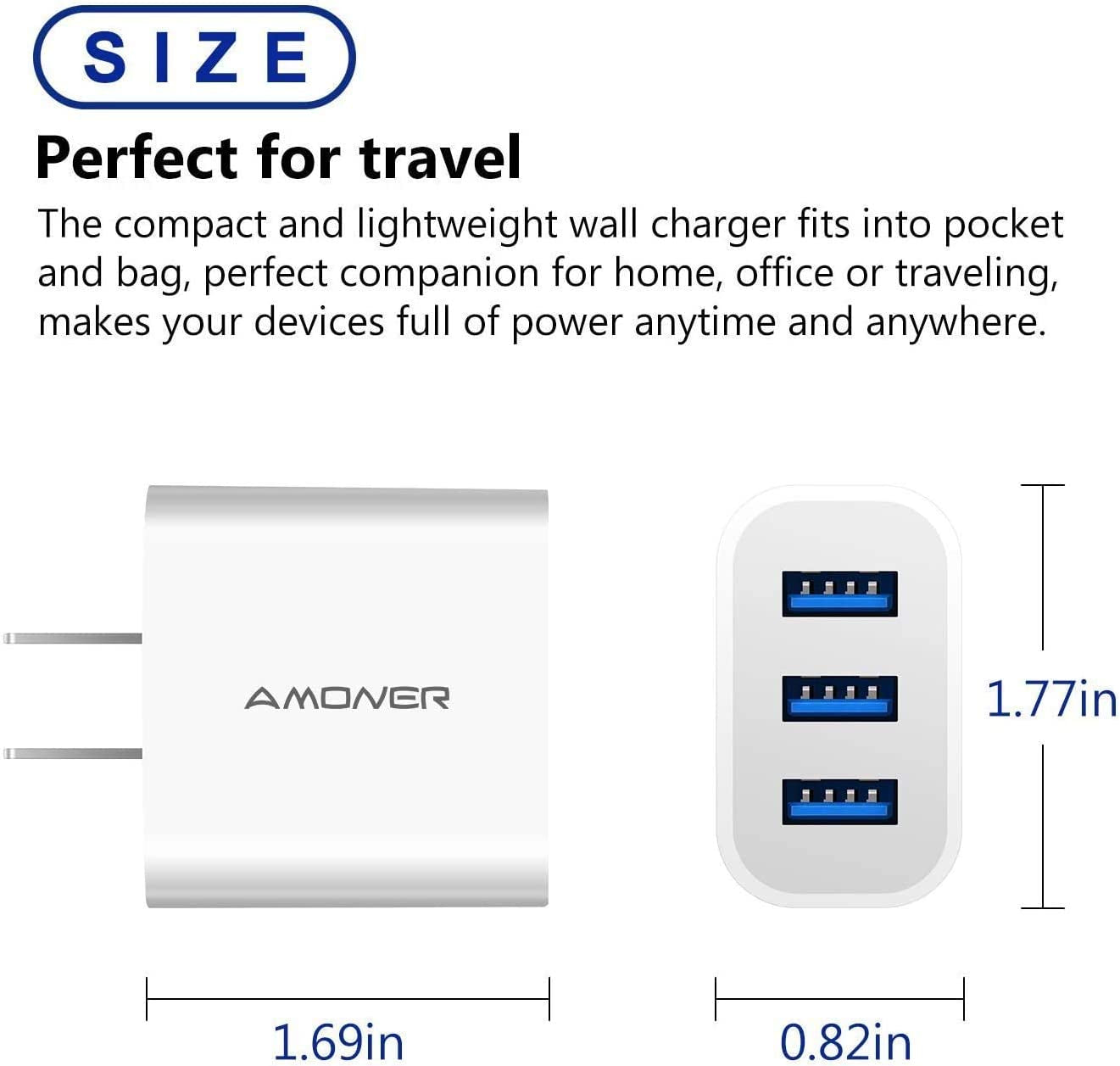 USB Wall Charger, 2Pack Upgraded 15W 3-Port USB Charging Blocks Iphone Plug Adapter Wall Charger Cube for Iphone 14 13 12 11 Pro Max 10 SE X XS 8 plus Galaxy S22 S21 S20 Android Phones