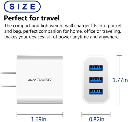 USB Wall Charger, 2Pack Upgraded 15W 3-Port USB Charging Blocks Iphone Plug Adapter Wall Charger Cube for Iphone 14 13 12 11 Pro Max 10 SE X XS 8 plus Galaxy S22 S21 S20 Android Phones