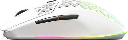 Aerox 3 Wireless - Holey RGB Gaming Mouse - Ultra-Lightweight Water Resistant Design - 18K DPI Truemove Air Optical Sensor -Snow