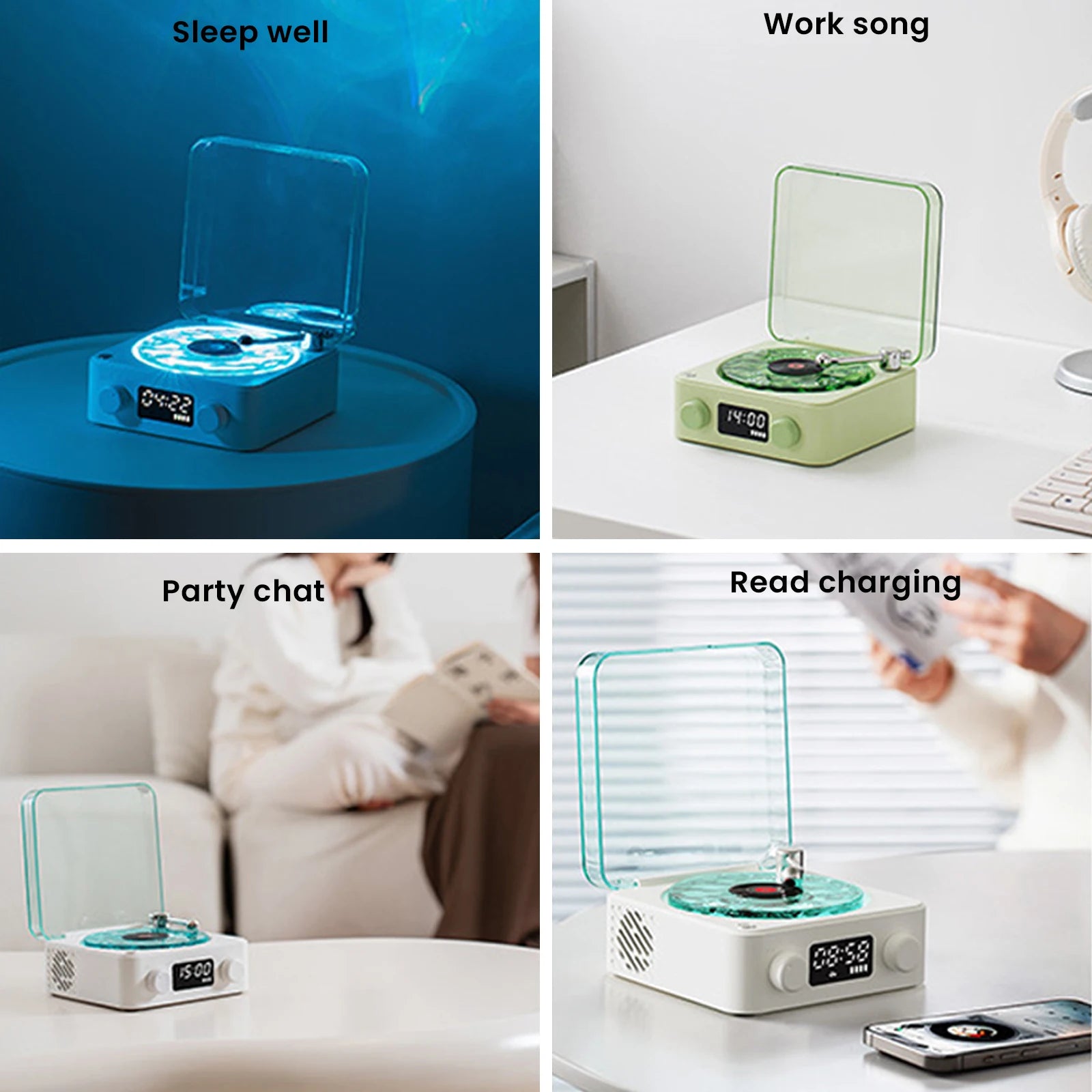 Retro Waves Vinyl Player White Noise Bluetooth Speaker Sleep Aid Turntable Speaker with Dynamic Water Ripple RGB Light