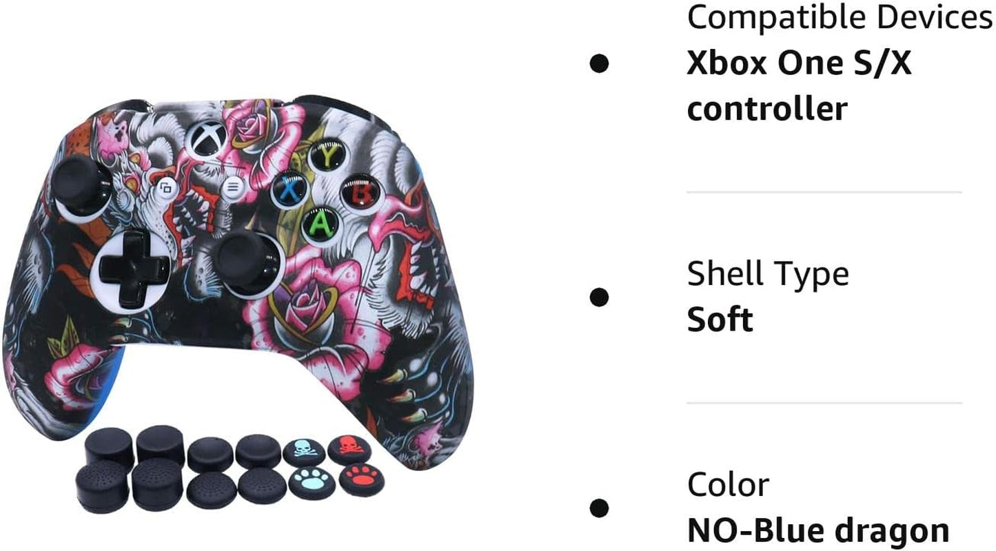 Controller Skin, Anti-Slip Silicone Controller Cover Protector Case Compatible for Xbox 1 Wireless/Wired Gamepad Joystick with 4 Thumb Grips Caps and Black Pro Thumb Grip X 8.