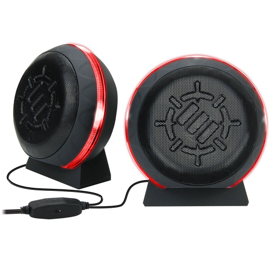 Gaming LED Computer Speakers with Subwoofer , Powerful 5W Drivers and In-Line Volume Control - Red Lights , USB 2.0 Powered , 3.5Mm Connection for PC , Desktop , Laptop , Notebook