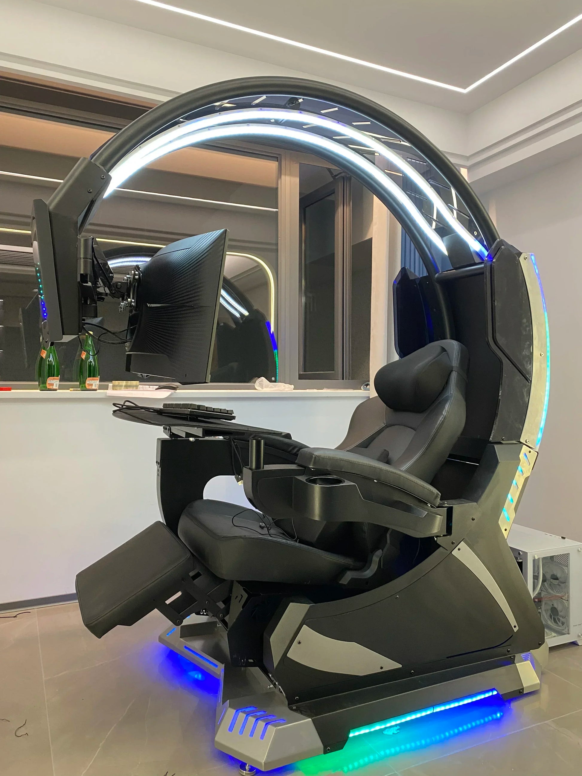 Super Dream Pod Zero Gravity Recline Tilting PC Gaming Racing Chair Gaming Cockpit with Speakers RGB LED Support 1-2 Screens