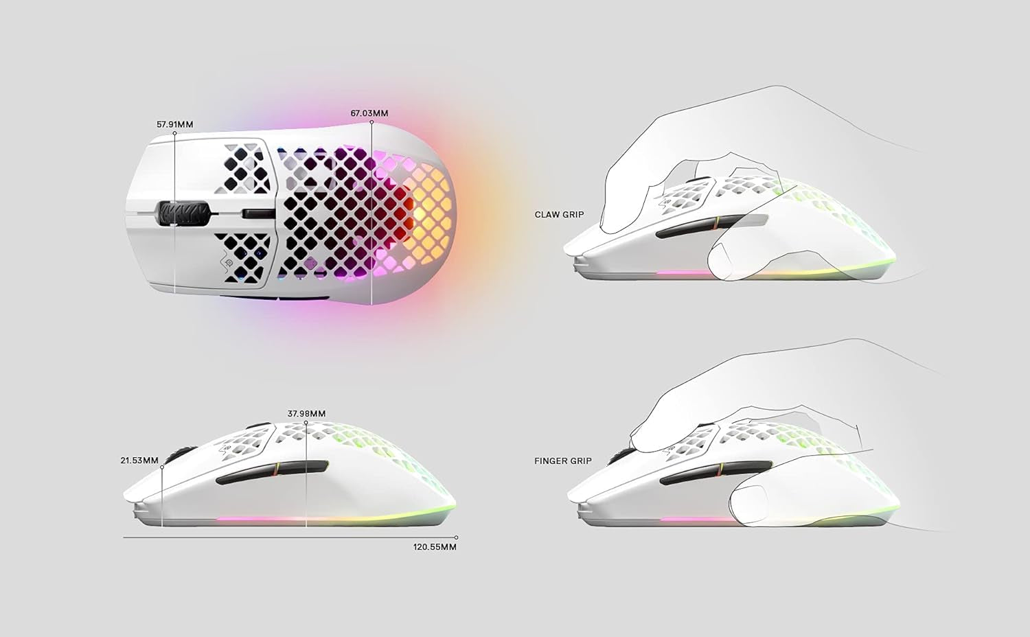 Aerox 3 Wireless - Holey RGB Gaming Mouse - Ultra-Lightweight Water Resistant Design - 18K DPI Truemove Air Optical Sensor -Snow