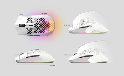 Aerox 3 Wireless - Holey RGB Gaming Mouse - Ultra-Lightweight Water Resistant Design - 18K DPI Truemove Air Optical Sensor -Snow