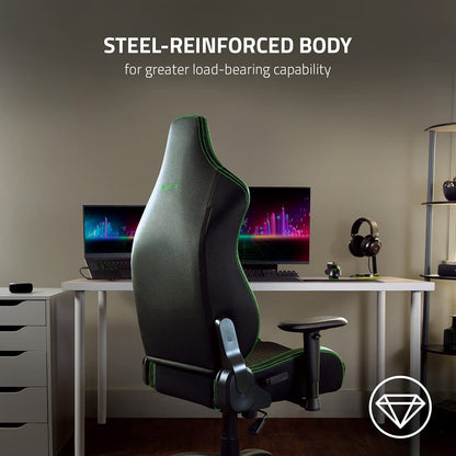 Iskur X Ergonomic Gaming Chair Black/Green - Leather Upholstered Adjustable Armrests High-Density Foam Cushions