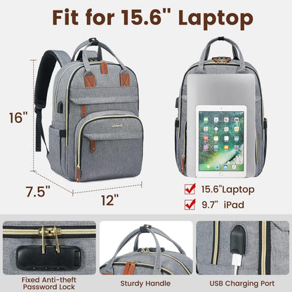 Laptop Backpack for Women & Men, Unisex Travel Anti-Theft Work Bag, Business Computer College Backpacks Purse, Casual Hiking Outdoor Carry on Daypack with Lock, Fits 15.6 Inch Laptop, Grey