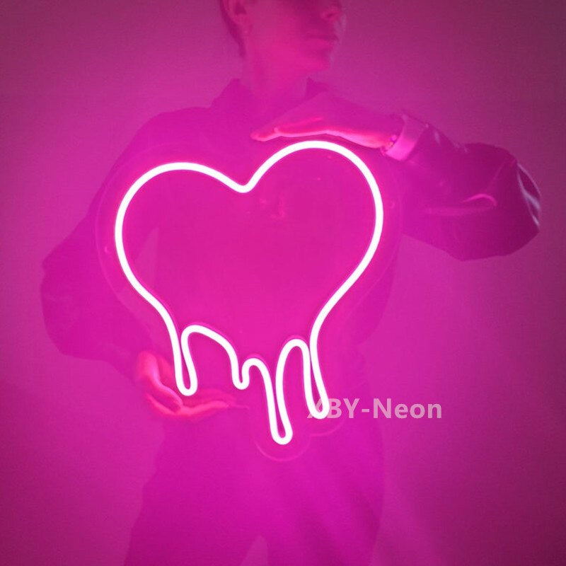 Custom Neon Sign Dripping Heart Acrylic USB Flex Led Light Wall Home Room Bedroom Decoration Ins Neon Wall Light Lamp